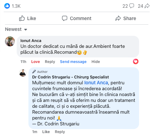 recenzie-drcodrinstrugariu-cluj-napoca-clinica-reabilitare dentara-implant-Un doctor dedicat cu mână de aur.Ambient foarte plăcut la clinică.Recomand